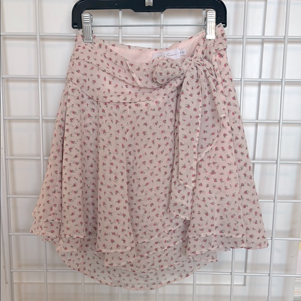 Floral wrap bow tie floral ruffle mini skirt